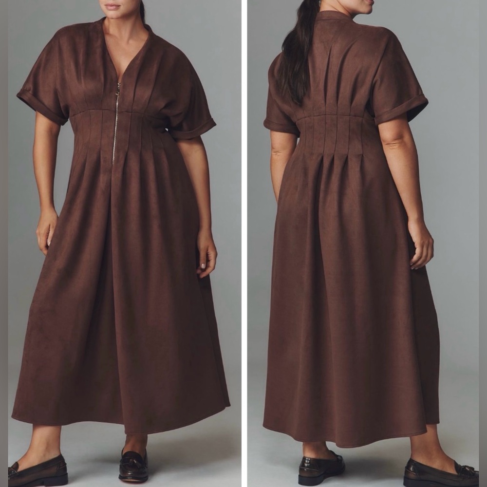 Anthropologie Brown Maxi Dress with Front Zip